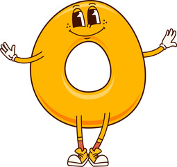 Poster - Groovy math number 0 cartoon character with funny face and happy smile, vector numeral. Groovy number 0 or Zero numeral for mathematics emoji, kids comic font or equation cartoon character