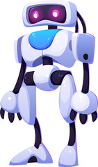 Poster - cartoon futuristic robot and droid mascot character features glowing eyes and humanoid structure. ve