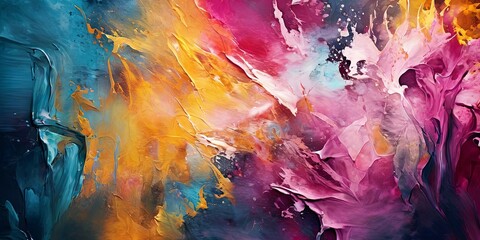 Aufkleber - A painting with a blue background and a yellow and pink swirl