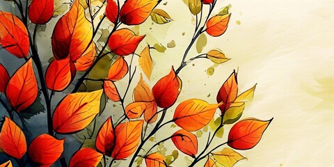 Poster - A painting of a tree with orange leaves