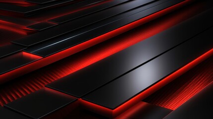 Poster - Abstract Red and Black Geometric Design: Glowing Lines and Modern Texture