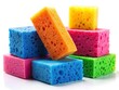 © Wanlop - Brightly Colored Sponges, Cleaning Supplies, Colorful Kitchen Sponges, White Background, Copy Space for Text