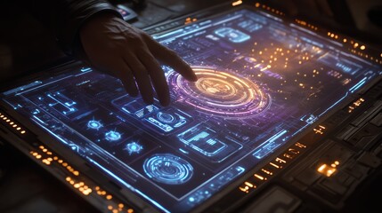 Poster - Hand interacting with futuristic holographic interface. (1)