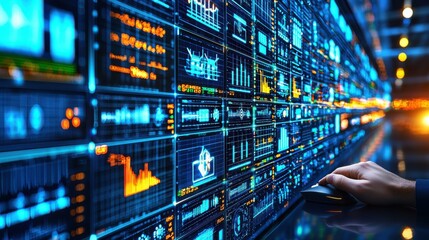 a close-up of hands on a computer mouse, trading energy stocks on a digital platform, with power pla