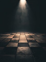 Wall Mural - spotlight on dark checkered floor, smoky atmosphere.