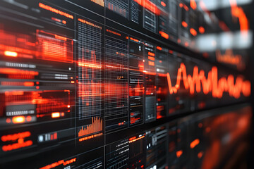 Poster - Red digital data streams flow on screen
