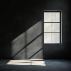 Wall Mural - sunlight streams through a window in a dark room, casting shadows on the wall and floor. (1)