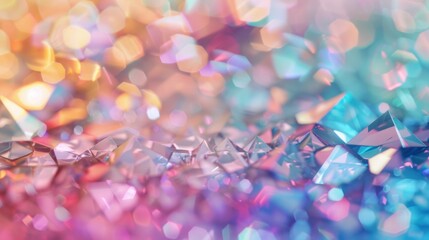 Poster - Colorful polygonal crystals create a stunning abstract texture filled with light reflections and vivid hues, resembling a dreamlike landscape
