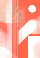 Poster - Abstract coral and white geometric design featuring lines and shapes