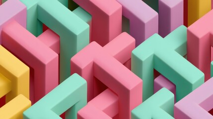 Poster - Colorful geometric blocks form a playful, engaging pattern with overlapping shapes in soft pastel shades