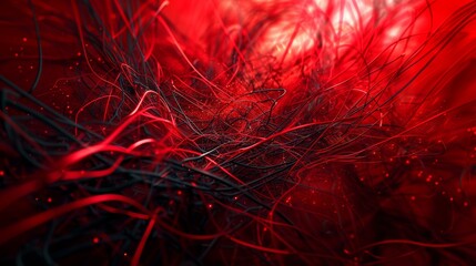 Poster - Bold Intersecting Red and Black Wire Paths in Abstract Background