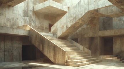 Poster - Abstract Brutalist Concrete Structure with Bold Angular Forms and Stairs