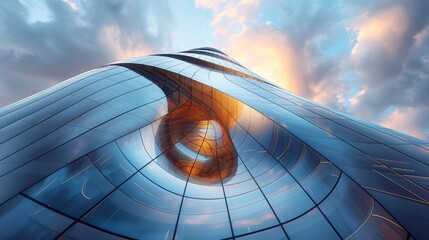 Poster - Futuristic Twisted Skyscraper with Sleek Organic Design and Reflections
