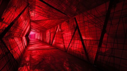 Poster - Bold Intersecting Paths in Red and Black Wire Visuals of Modern Design
