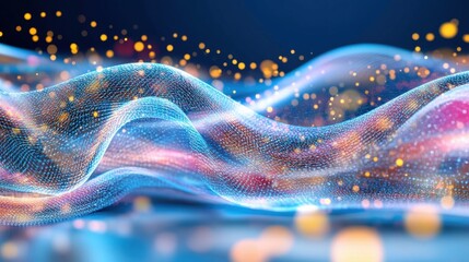 Fototapete - Complex blue light patterns create a mesmerizing, fluid motion filled with bright points of light, evoking a sense of futuristic elegance