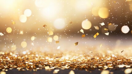 Poster - Golden confetti fills the air, creating a dazzling effect in a vibrant celebration, adding charm and happiness to the joyful atmosphere