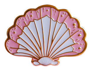 Decorative pink shell with gold accents displayed isolated on transparent background