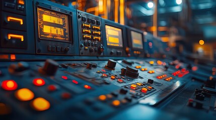 Close-up of control panels and buttons on an oil rig, detailed industrial interface