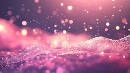 Poster - A mesmerizing pink wave background filled with sparkling bokeh lights creates a dreamy, enchanting atmosphere perfect for various creative projects