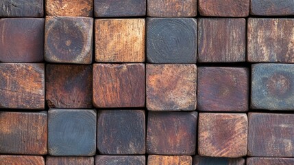 Poster - Detailed view of a wooden block pattern background showcasing unique shades and textures suitable for various design projects