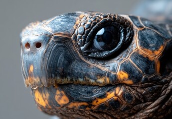 Poster - Detailed Close-Up of a Turtle's Face Showcasing Intricate Patterns and Textures, Highlighting Nature's Beauty and the Animal's Unique Features