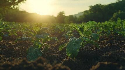 Sticker - Sunrise over tobacco plants in rural field