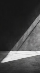 Wall Mural - sunlight beam illuminates a minimalist concrete room.