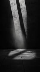 Wall Mural - light streaks illuminate a dark, empty room with a concrete wall and tiled floor.