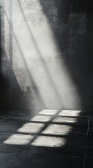 Wall Mural - sunbeams illuminate a dark, grungy room with tiled floor.