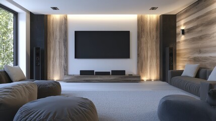 Wall Mural - Cozy Living Room Design Featuring Smart TV and Modern Aesthetic with Comfortable Seating