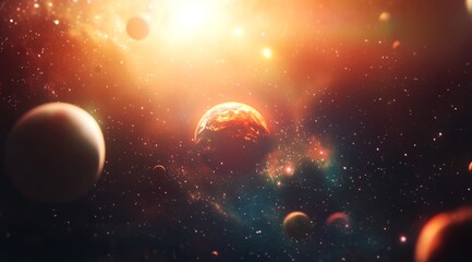 Wall Mural - Planetary system with a bright star and multiple planets.