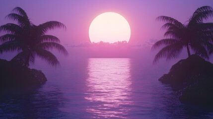 Sticker - Purple sunset over tropical ocean