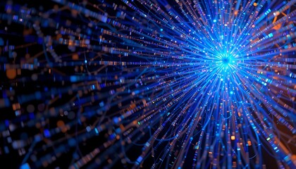 Poster - Abstract Blue Light Streaks Converging Radially