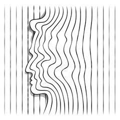 Poster - Male profile head portrait silhouette outline of several single lines. Abstraction of lines. Wave minimalistic pattern.Line art.