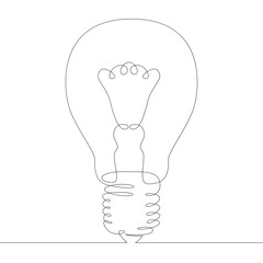 Wall Mural - One continuous drawing line logo incandescent filament glow lamp  .Single hand drawn art line doodle outline isolated minimal illustration cartoon character flat