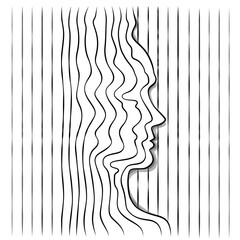 Poster - Female profile head  portrait silhouette outline of several single lines. Abstraction of lines. Wave minimalistic pattern.Line art.