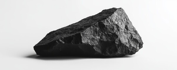 Fototapete - Black coal-like rock on white background showcasing natural textures and forms in a minimalistic setting