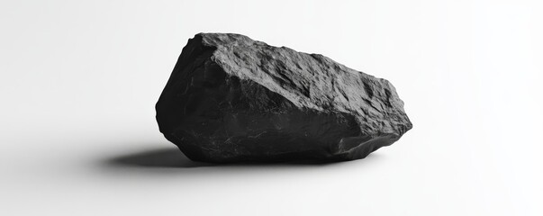 Fototapete - Black coal-like rock on white background showcasing natural textures and forms in a minimalistic setting