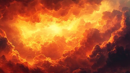 Sticker - Fiery orange clouds dramatically swirl creating intense light. AI Generated