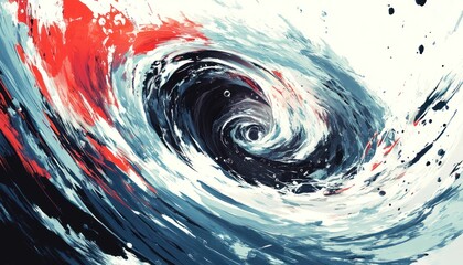Poster - Abstract swirling motion of red white and dark blue brush strokes in a digital art piece