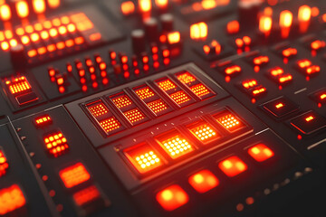Poster - Red illuminated control panel, futuristic tech