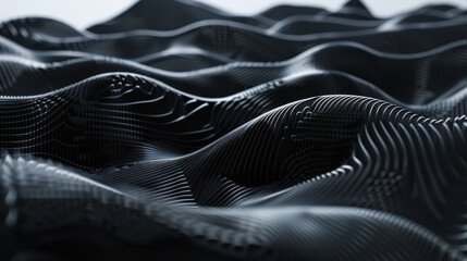 Poster - Abstract black wave pattern with intricate lines creating depth and texture. design evokes sense of movement and fluidity, perfect for modern backgrounds