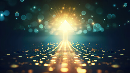 Poster - glowing arrow points upward, surrounded by shimmering lights and bokeh effects, symbolizing hope and direction. vibrant colors create magical atmosphere