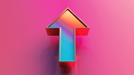 Poster - Colorful 3D arrow pointing upwards, vibrant gradient design, modern style, digital art, abstract background, creative concept, positive direction, graphic element, eye catching