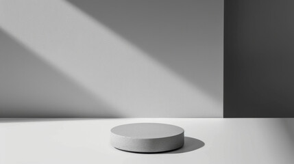 Poster - minimalist gray platform with soft shadows on white surface, creating serene atmosphere. ideal for p