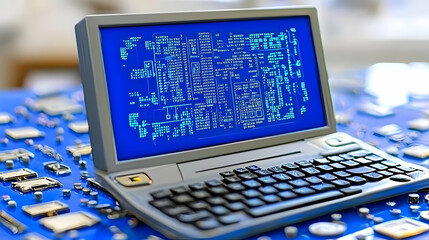 Poster - Laptop displays circuit design, tech components background