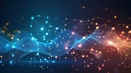 Poster - Digital abstract background with glowing particles and lines