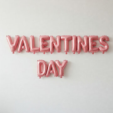 Pink balloons forming the letters VALENTINES DAY on a white background