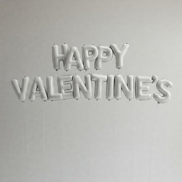 White balloons forming the letters HAPPY VALENTINES on a neutral background