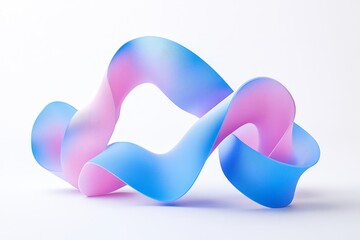 Poster - Abstract Colorful Ribbon Twisting in Soft Blue and Pink Gradients